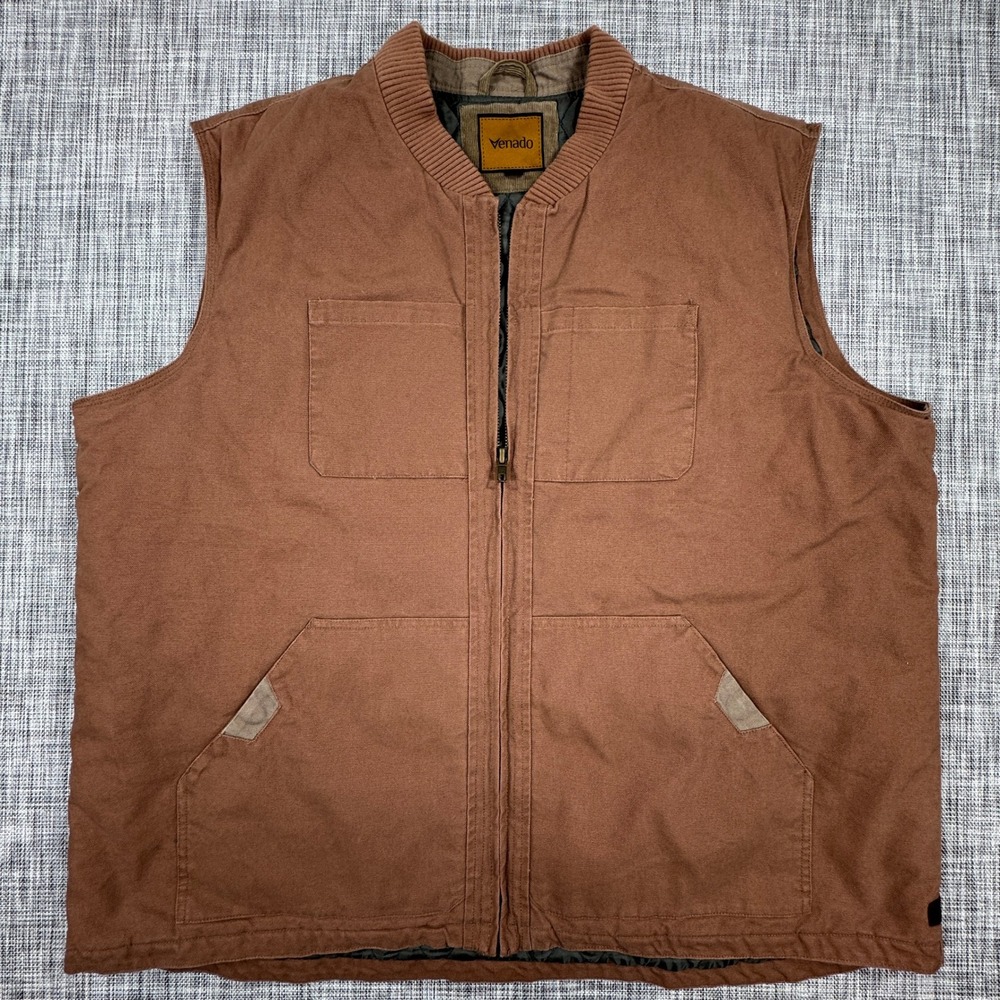 Venado Mens 4XLT Brown Cotton Canvas Insulated Concealed Carry Vest Big & Tall